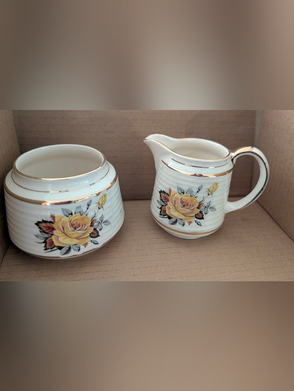 Mid-Century Vintage SADLER ENGLAND Ribbed 6oz CREAMER & 8oz OPEN SUGAR BOWL